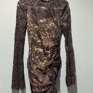 Others Follow Black and Gold Lace Long Sleeve Dress